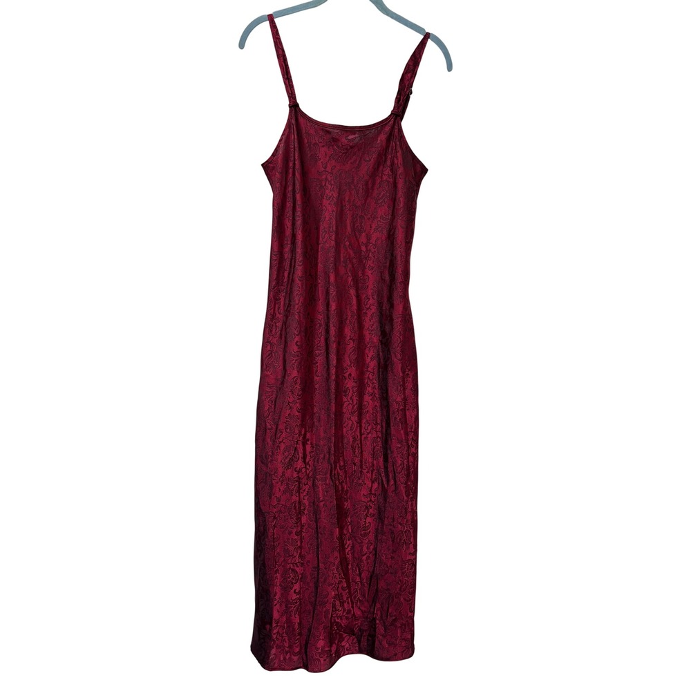 Y2K Premiere Collection Burgundy Floral Paisley Satin Maxi Slip Dress Womens S
